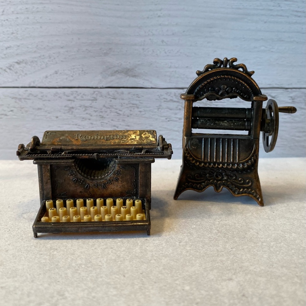 Vintage Die Cast Miniature Typewriter and Wringer Washer Pencil Sharpeners